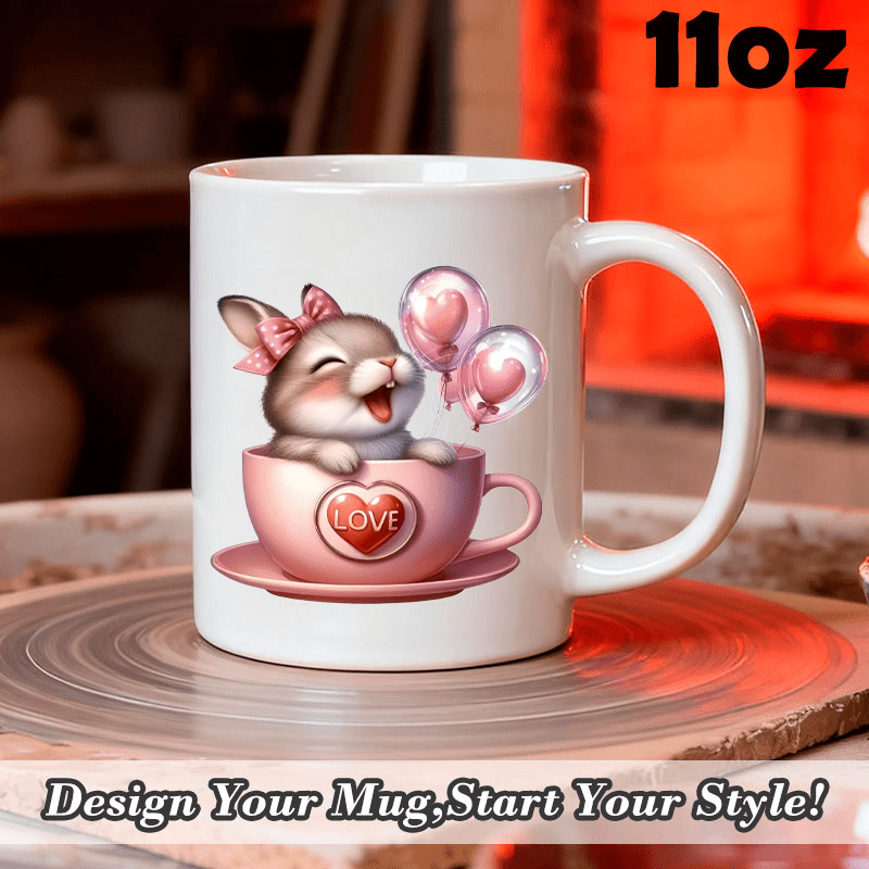 Coffee Tea Name - Gepersonaliseerde 11oz Hartvormige Ballon Konijn Theemok