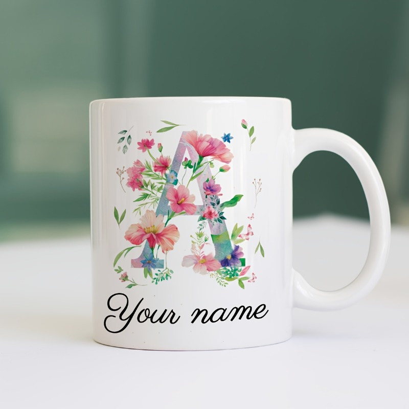 Coffee Tea Name - Mok met een gepersonaliseerde naam/tekst, bloemenmotief,