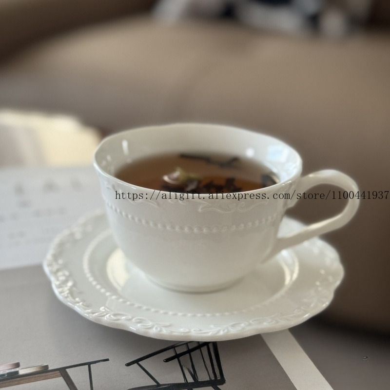 Coffee Tea And Sugar Set - Franse lichte luxe reliëf bloemen koffiekop